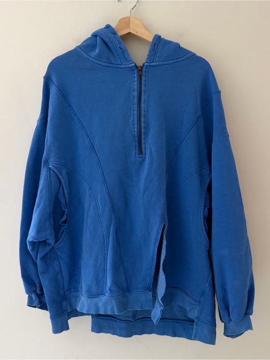 Free People Tops - Free People Sweatshirt Hoodie Half zip Blue Split Hem Size Medium Oversized